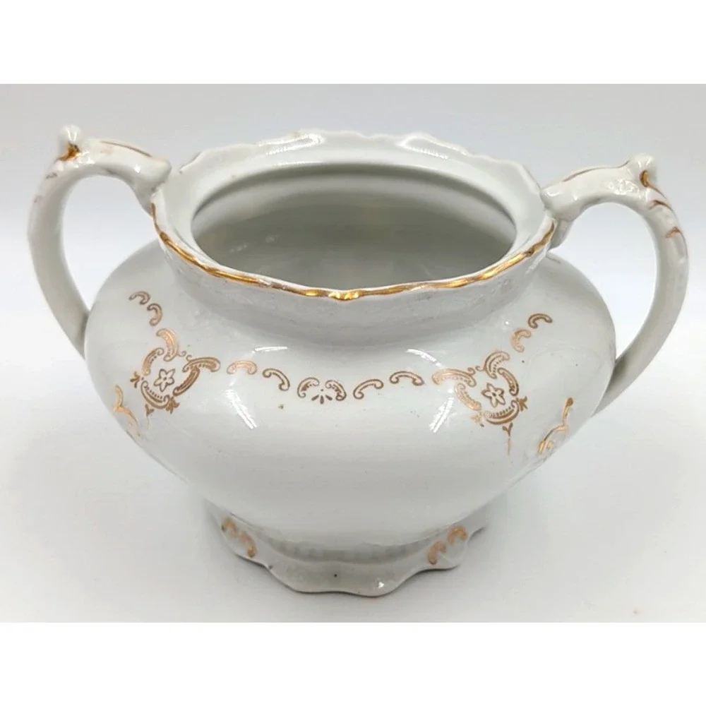 Johnson Bros JB1276 Open Sugar Bowl No Lid Gold Scroll England Vintage